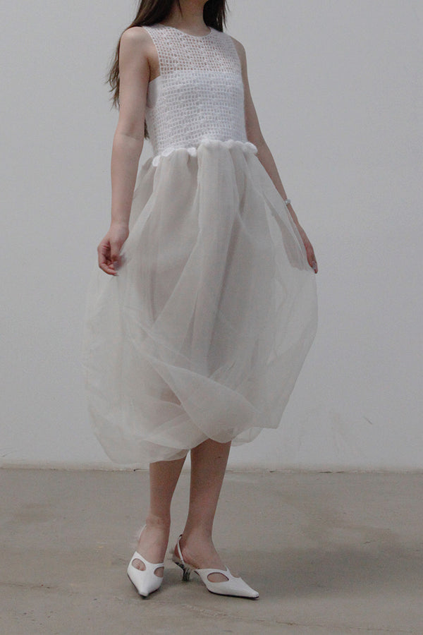 SWAYING/KNIT crochet stitching rotating skirt SW212LS18 white